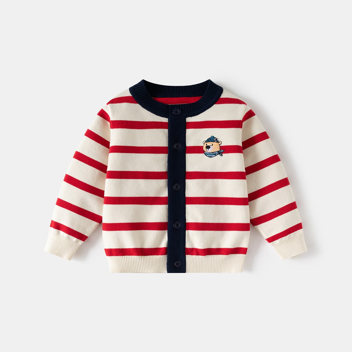 Baby Jacket Spring Boy Knitted Cardigan Baby Striped Clothes Children's Spring Knitwear Red Top