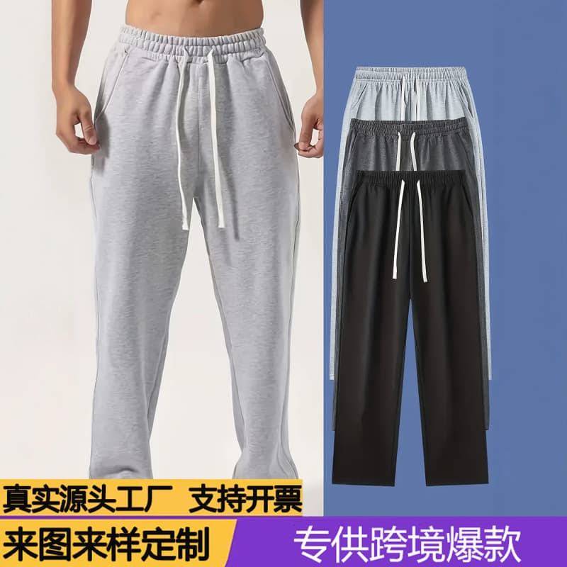 EU Size Amazon Cross-border Men's Black Straight Sweatpants European & American High Street Casual Pants Export Quality Long Pants