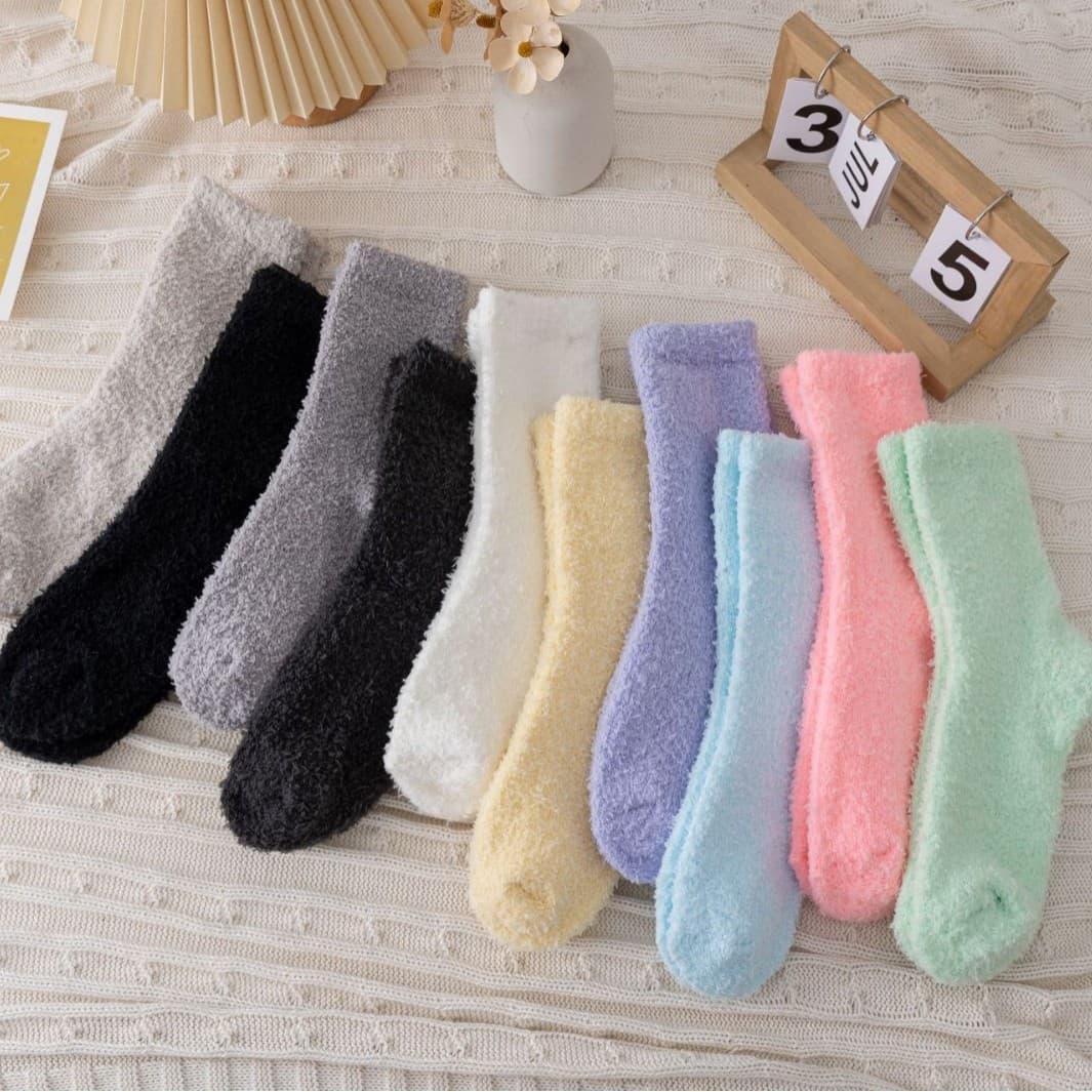 Cross-Border Non-Shedding Coral Fleece Socks Unisex Solid Color Half-Pile Socks Mid-Calf Fleece-Lined Warm Sleep Floor Socks