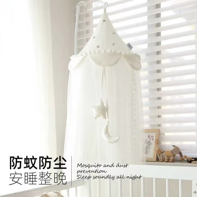 Factory Supply Floor-Standing Baby Crib Mosquito Net with Stand, Star and Moon Pattern, Wholesale Infant Mosquito Net