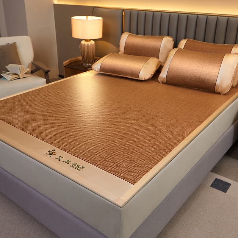 Summer Foldable Cool Mat 3-Piece Set, Air Conditioning Ice Silk Mat, Wormwood Rattan Mat, for Student Dormitory and Home Use