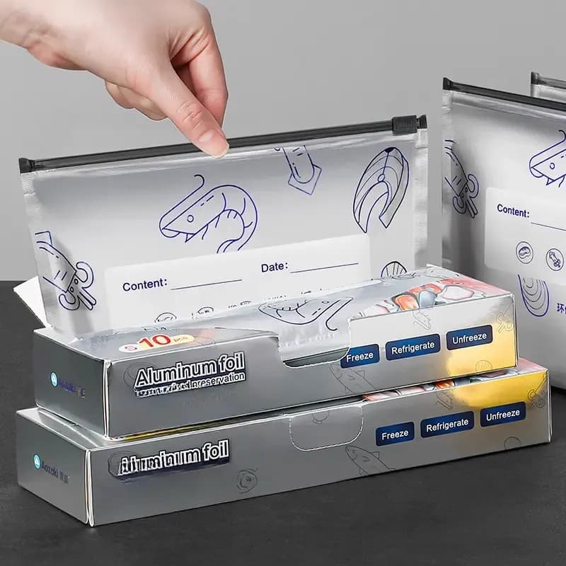 Aluminum Foil Freshness Sealing Bags, Food Grade, for Refrigerator, Freezer, Meat, Vegetables, Food, Antibacterial, Zipper Closure, Storage Bags
