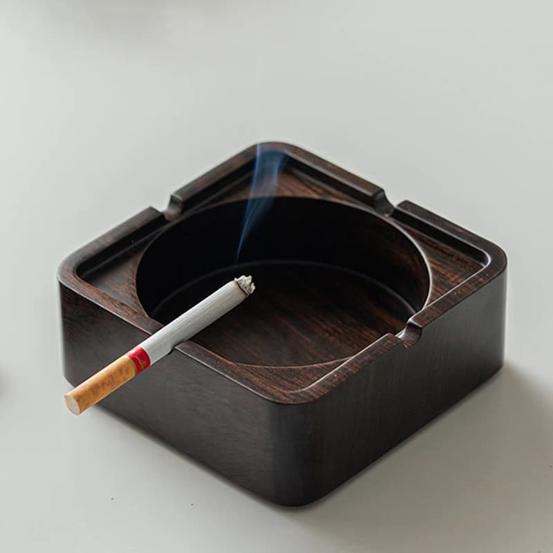 Ebony solid wood square ashtray with cover for home office windproof and fly ash-proof decorative ornaments fashionable ashtray