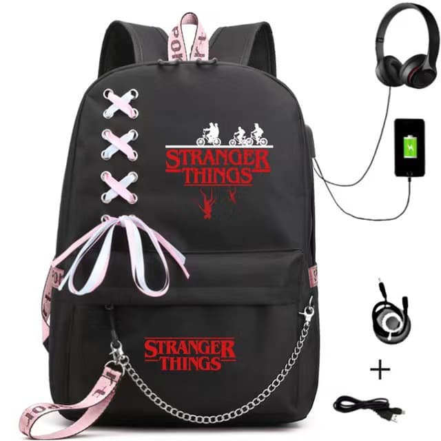 Stranger Things Backpack with USB Charging Port Student School Bag Export Style