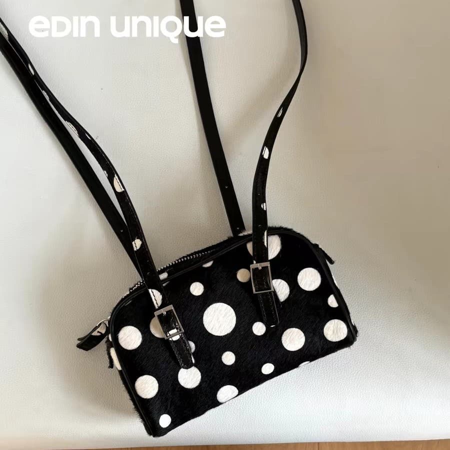 A Niche Designer Handbag with Horsehair and Polka Dots, Vintage Fashion, Unique and Versatile Small Square Bag, Crossbody Bag for Women