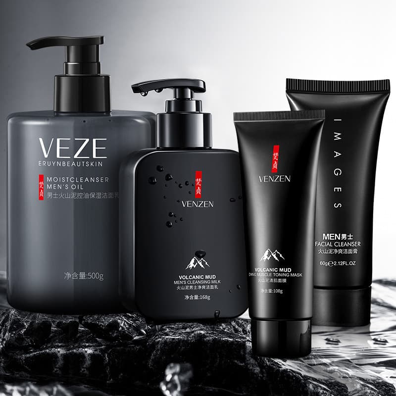 Fanzhen Men's Volcanic Mud Gentle Moisturizing Facial Cleanser Deep Clean Hydrate Refine Pores Wash