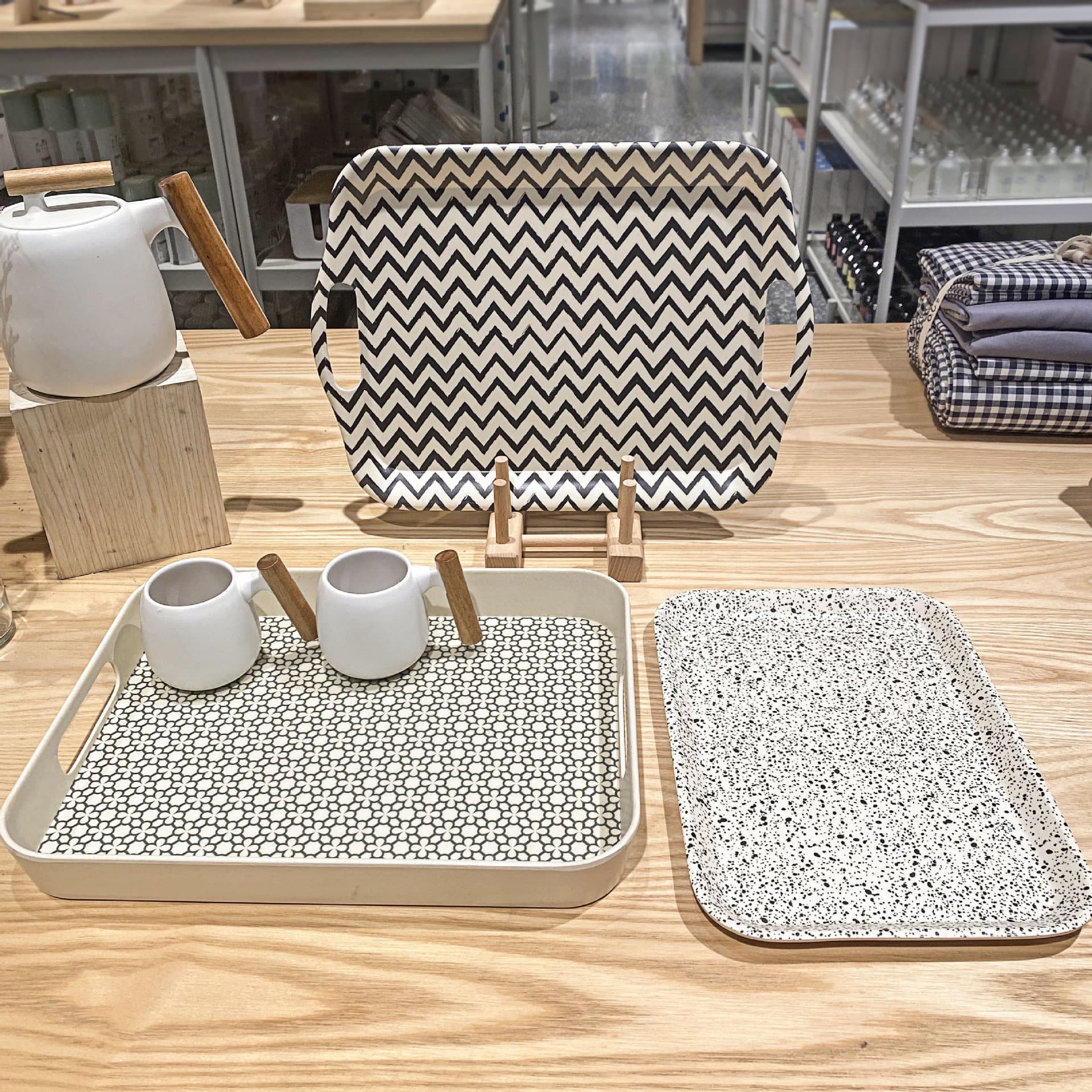 Export to Korea Nordic Terrazzo Pattern Bamboo Fiber Tray, Square Tea Cup Holder, Snack and Bread Serving Platter