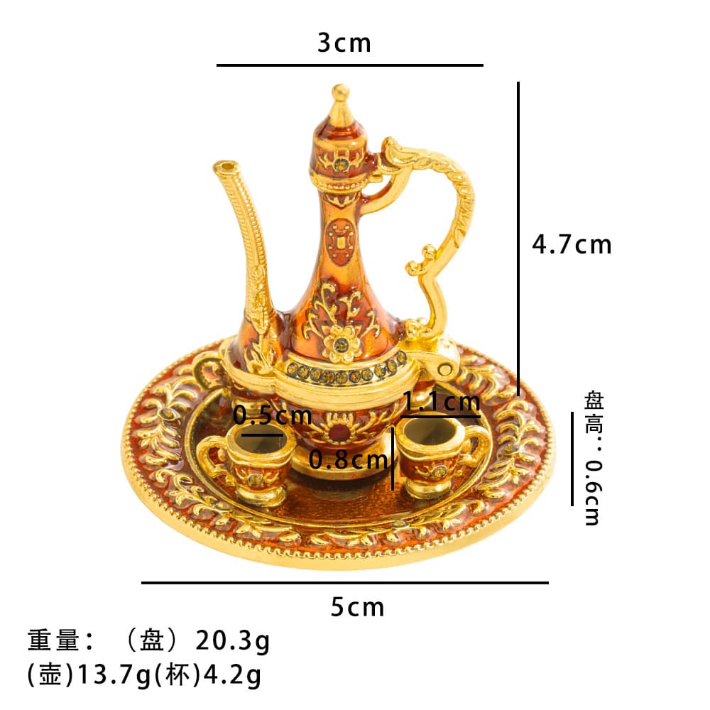 New Cross-border Aladdin Magic Lamp Teapot Wine Glass Craft Ornament Miniature Drinkware Set Magnetic Metal Gift Souvenir