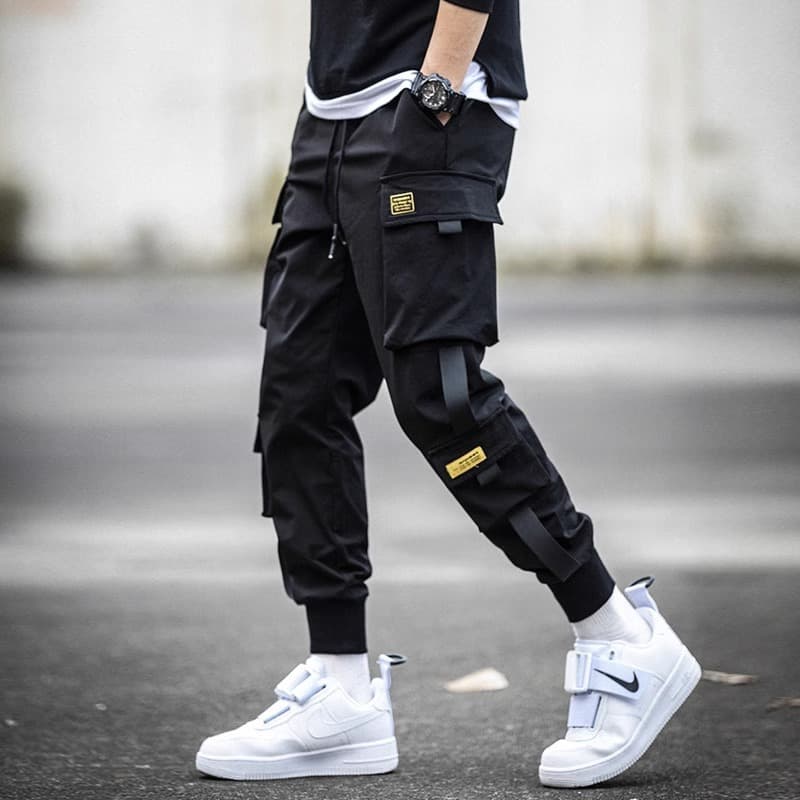 Loose Men's Workwear Pants Black Harlan Style Casual Trousers Spring Autumn Seasonal Fashionable Streetwear Polyester Fabric