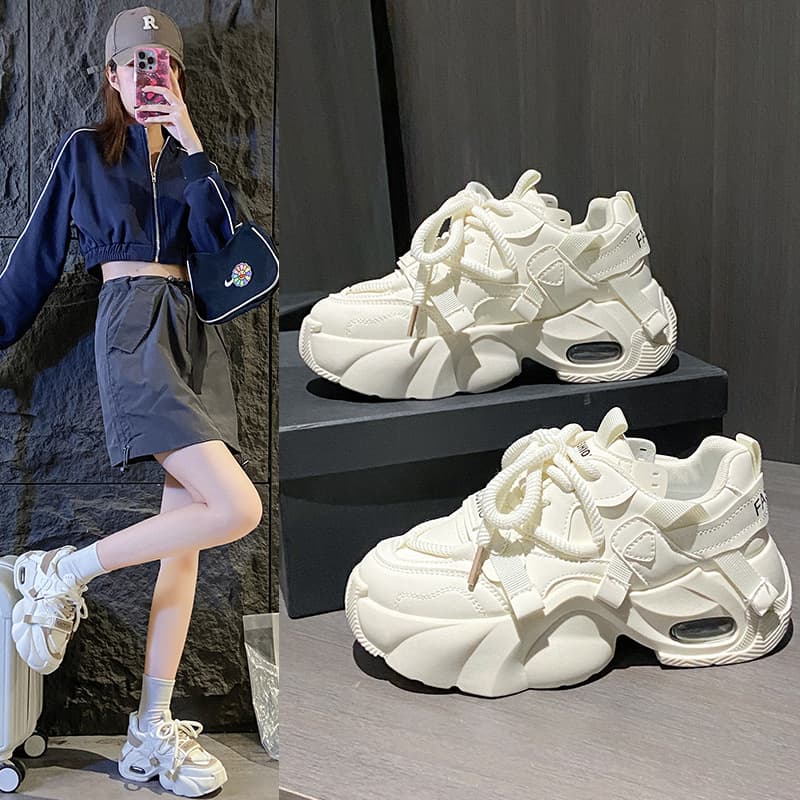 Spicy Girl New Elevated Dad Sneakers for Women 2026 Spring Student Running Sports Casual Leather Breathable Street Style Thick Sole