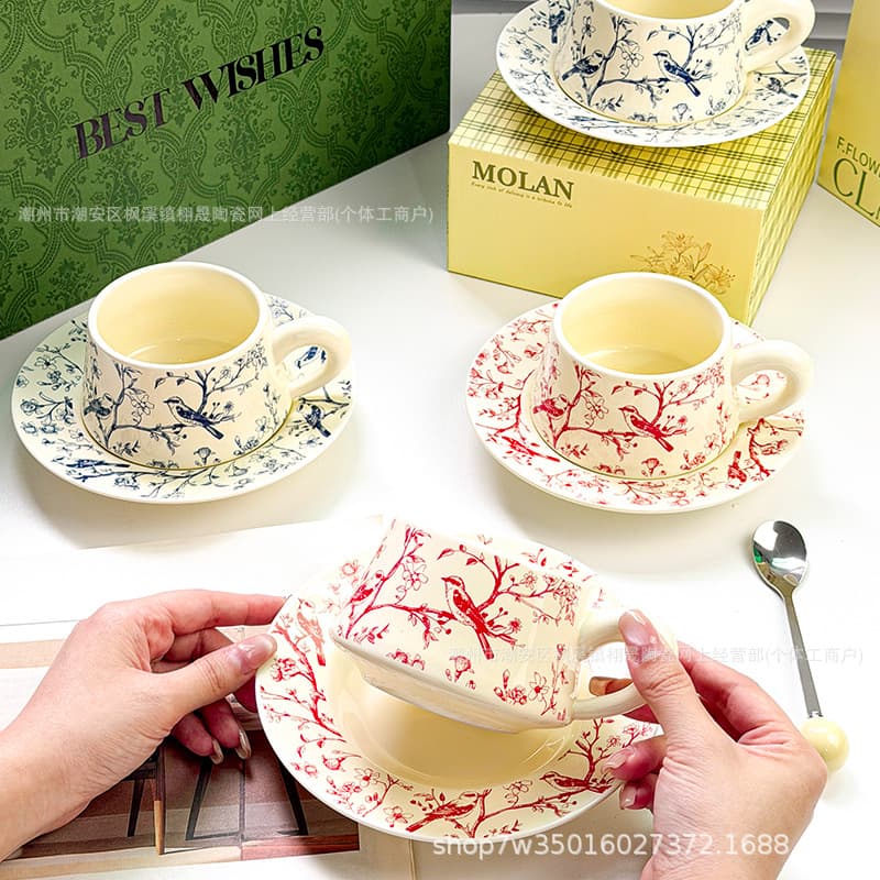 Magpie Dengmei retro coffee cup and saucer gift box packaging exquisite ceramic mug wedding souvenir birthday gift