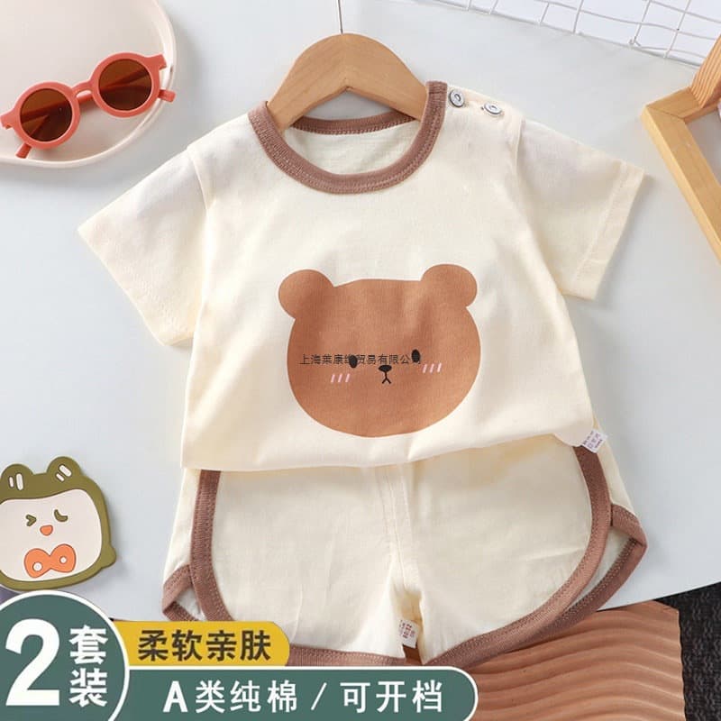 Children's short-sleeved suit pure cotton girls 2025 new pure cotton summer wear boy shorts baby baby tops t-shirt