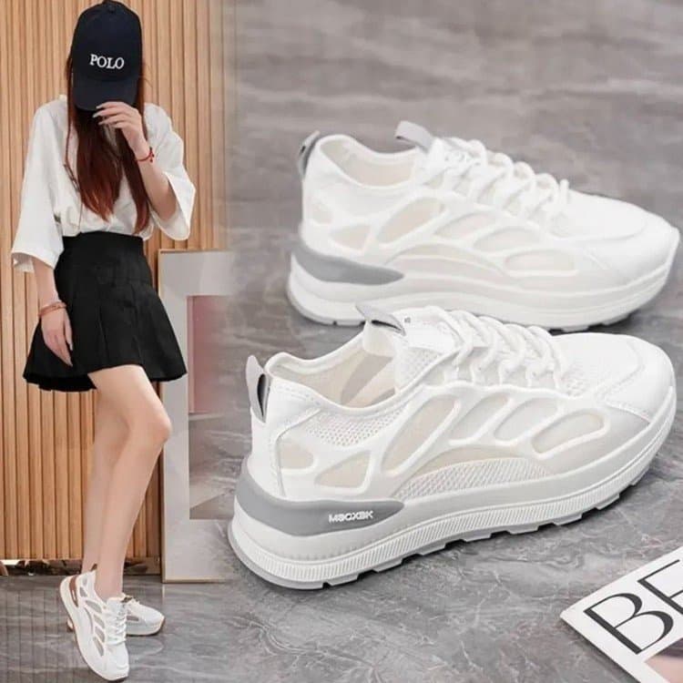 2025 Summer Popular Fashion Casual Versatile Soft-Soled Non-Slip Mesh Breathable White Shoes Women's Shock-Absorbing Sports Shoes
