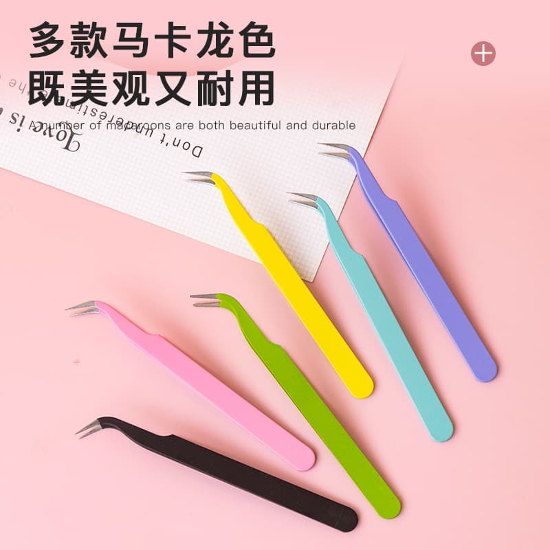 Thickened Colored Journal Tweezers, Eyelash Colored Straight and Curved Head Macaron Tweezers, Cartoon Journal Sticker Tweezers