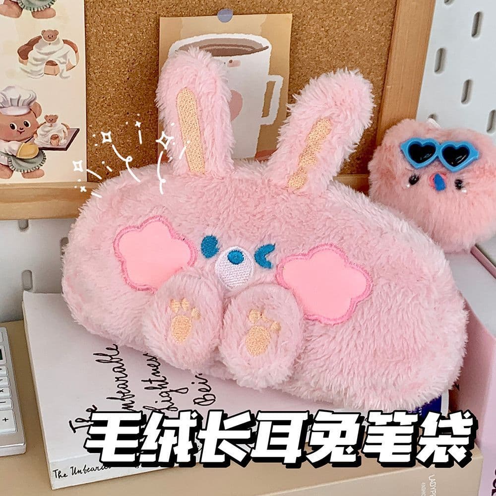 Pink Bunny Pencil Bag Cute Cartoon Girl Heart Japanese Pencil Bag Female Student Large Capacity High-Looking Cosmetic Bag