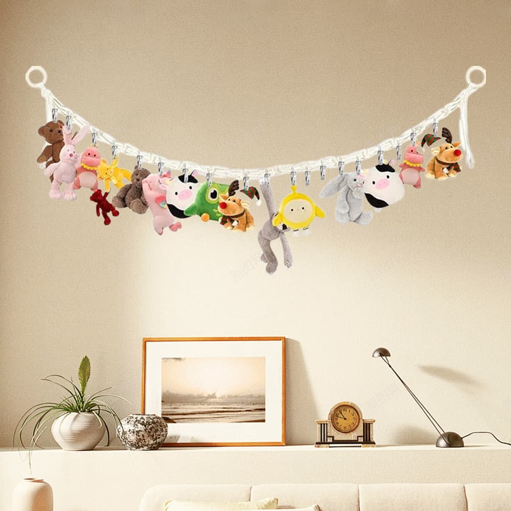 Cross-border Hot Seller No-drill Plush Toy Storage Hanging Rope Amazon Bestseller Multi-clip Display Hanging Rope