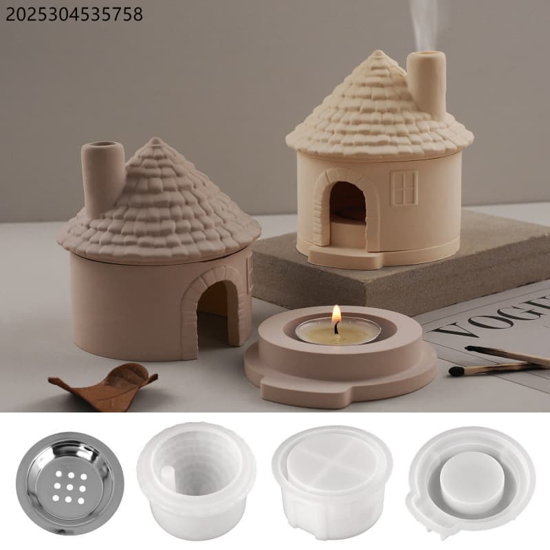Sweet honey diy glue cement hut house chimney candlestick aromatherapy jar aromatherapy furnace plaster silicone mold