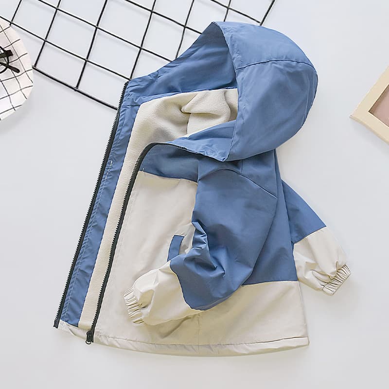 Boys' Fleece Lined Jacket Windbreaker One-Piece Velvet Casual Spring Autumn Children's Clothing Winter Coat for Kids