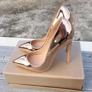 Champagne Mirror PU Women's 2024 New Fall Shoes, European and American Pointed Toe Pumps, Thin Heel Fashion Shoes