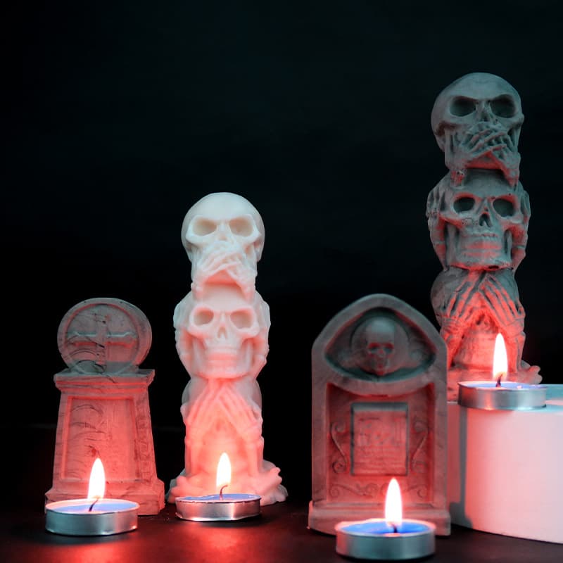 Deyi Life DIY Epoxy Resin Mold Skull Tombstone Ornament Mold, DIY Horror 3-Connected Ghost Head Mold