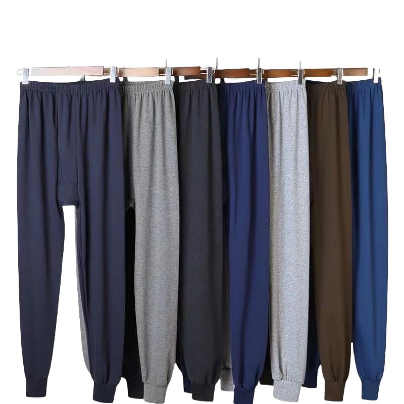 Men's pure cotton thermal underwear, loose fit, plus size, fleece-lined, high-waisted, for middle-aged and elderly men.