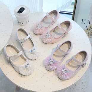 Children's Princess Shoes Girls' Bow Casual Shoes 2026 New Korean Style Sparkly Mary Jane Shoes Medium/Small Child Heeled Shoes