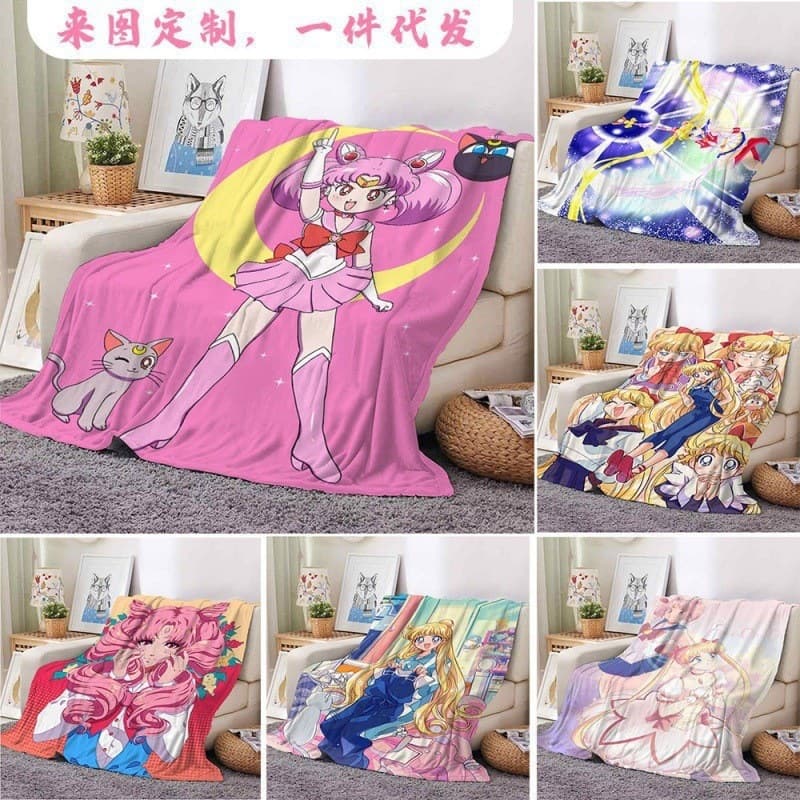 Flannel Blanket Nap Blanket Customizable Anime Cartoon Warm Blanket Sailor Moon Blanket