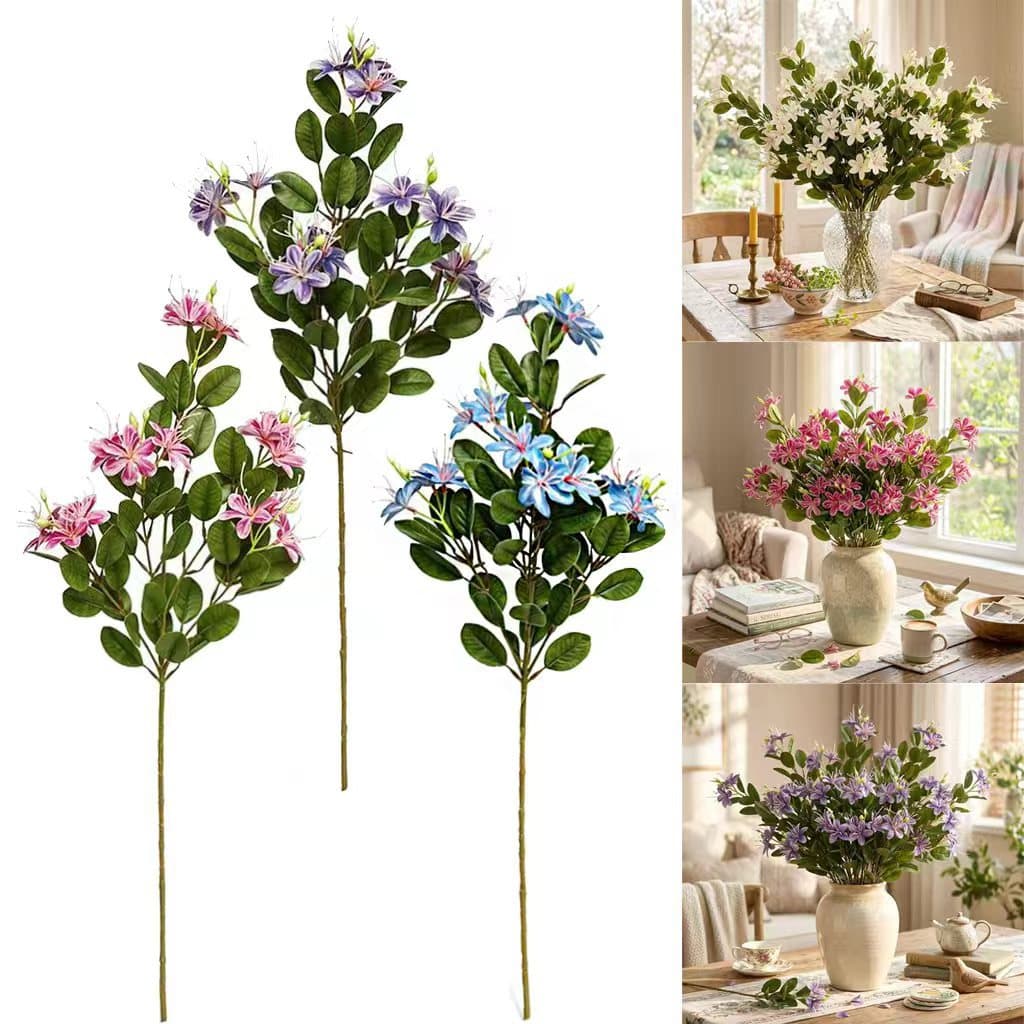 Simulated single Saylily fake bouquet, home flower arrangement, simulated green leaves, cross-border decorative ornaments, simulated green plants