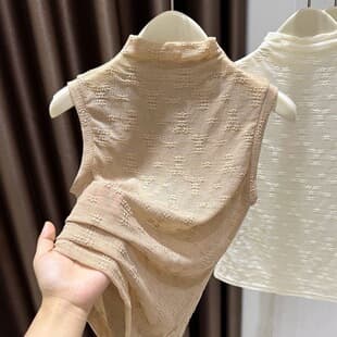 Black Mesh Camisole Top for Women Spring Summer 2026 New High Neck Lace Layering Tank Thin Sleeveless Blouse
