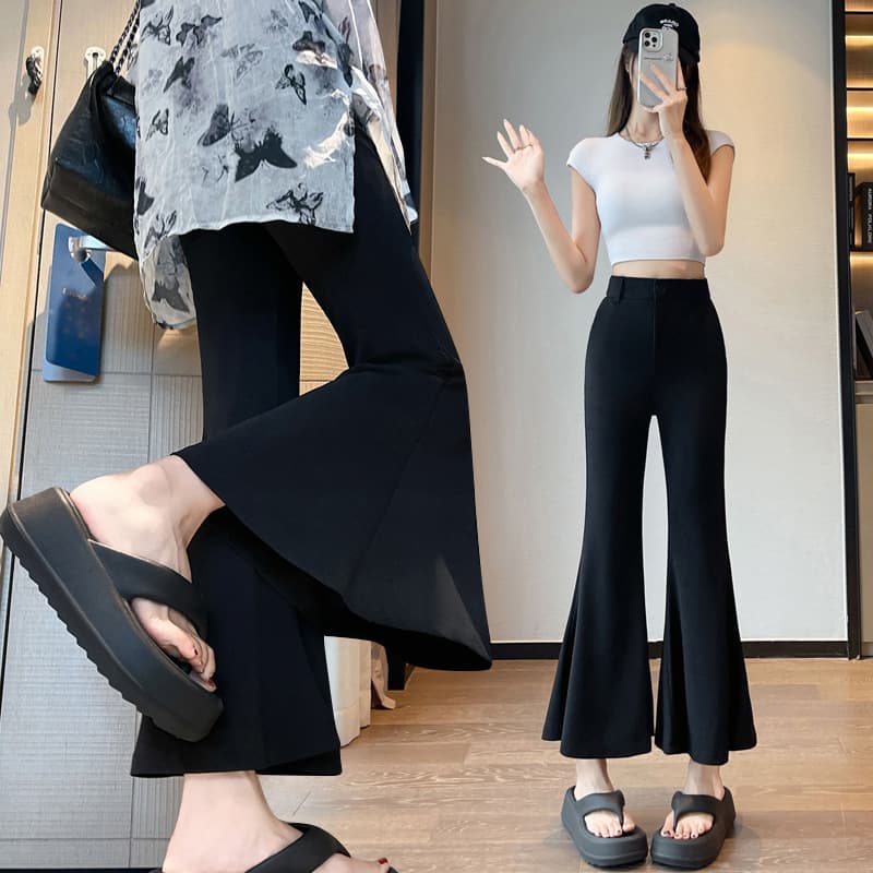 Black Suit Flared Pants for Women 2025 Summer New High Waist Slimming Draped Stretch Casual Wide-Leg Cropped Pants