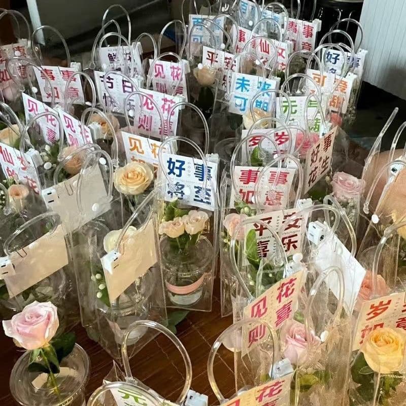 Transparent Tote Bag with Cup Flower Bouquet, Valentine's Day Qixi Festival Stall Complete Set, Internet-famous New Year's Eve Package for Independent Websites
