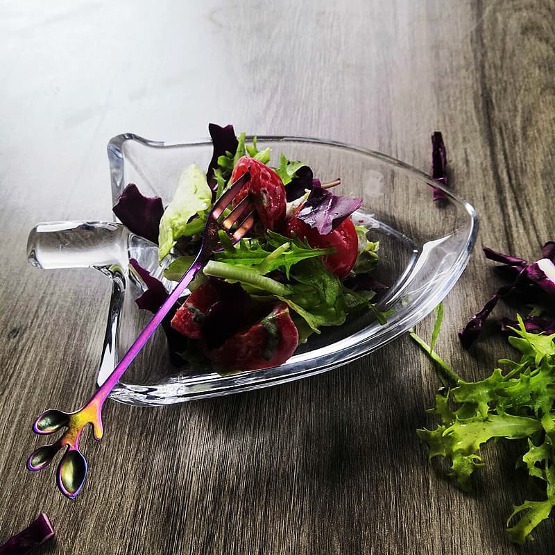 Glass Salad Bowl, Creative Ins Monochrome European Square Container, Modern Minimalist Fruit Dish and Dessert Cup