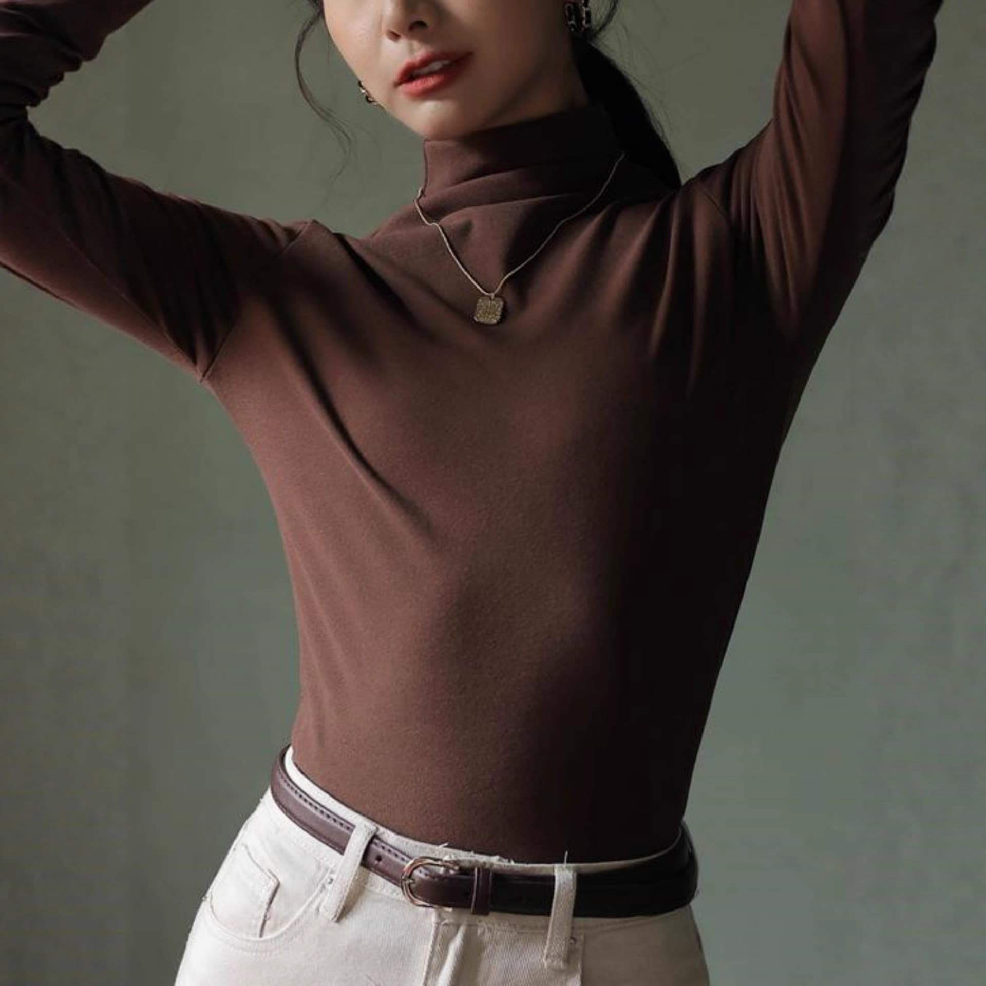 European and American Style Women's Fashion 2025 Autumn/Winter New Arrival Simple Solid Color Long Sleeve T-Shirt Half High Neck Base Layer Top