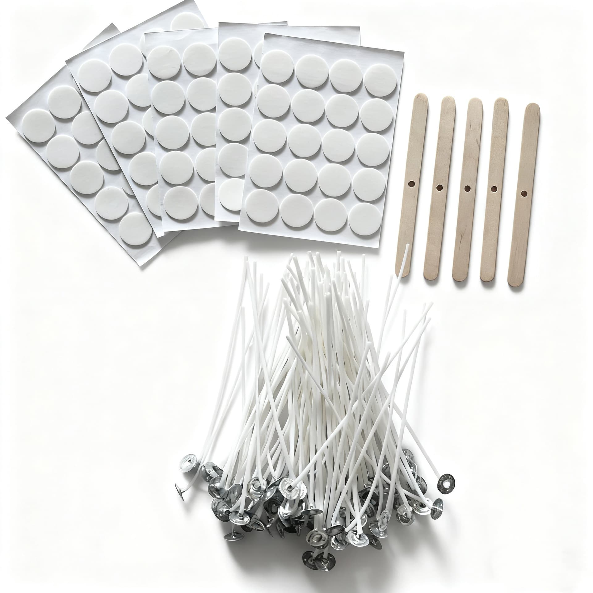 DIY Candle Making Supplies Candle Wick Kit with Wooden Holder and Double-Sided Adhesive Base