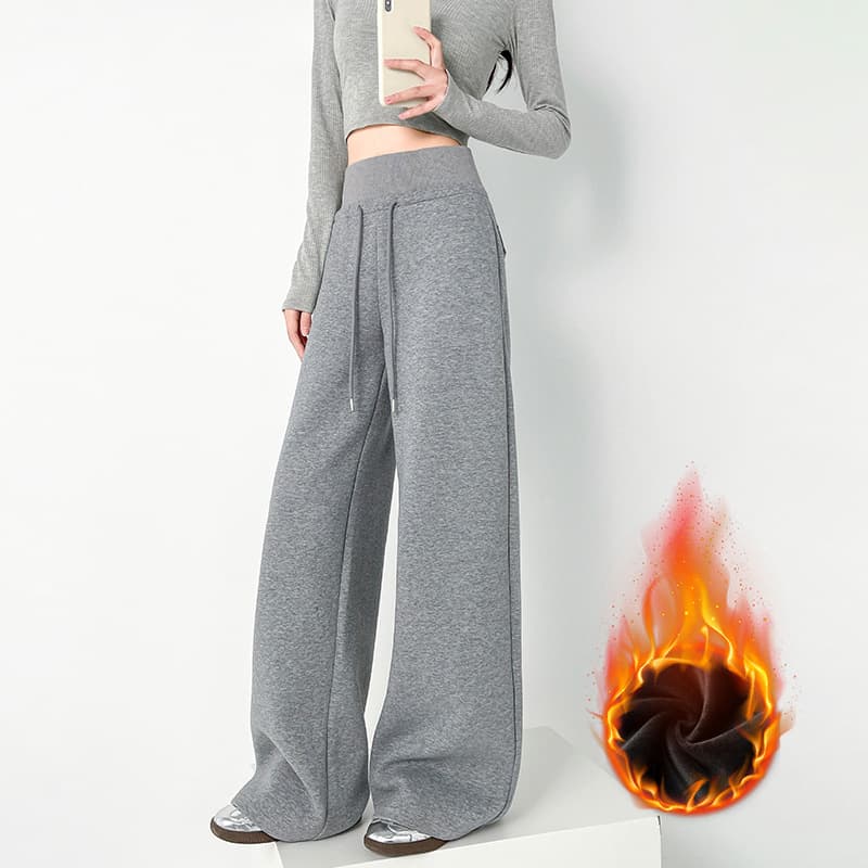 Winter Fleece-Lined Lulu Style Straight Leg Sweatpants for Women, High-Waisted, Anti-Waist, Wide Leg, Autumn/Winter