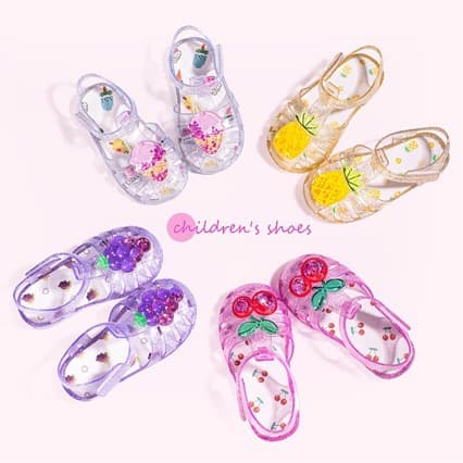 Summer Girls' Sandals, Children's Crystal Jelly Shoes, Non-Slip Beach Shoes, Closed-Toe Hollow-Out Shoes, Princess Roman Shoes