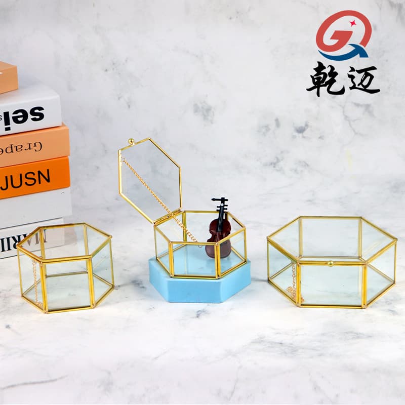 Hexagonal Jewelry Box Glass Flower House Factory Wholesale Wedding Decoration Storage Box Glass Storage Box