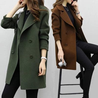 Women's Mid-Length Woolen Coat Autumn Winter Fashion Slimming Loose Fit Double-Breasted Cocoon Shape Elegant Commute Style