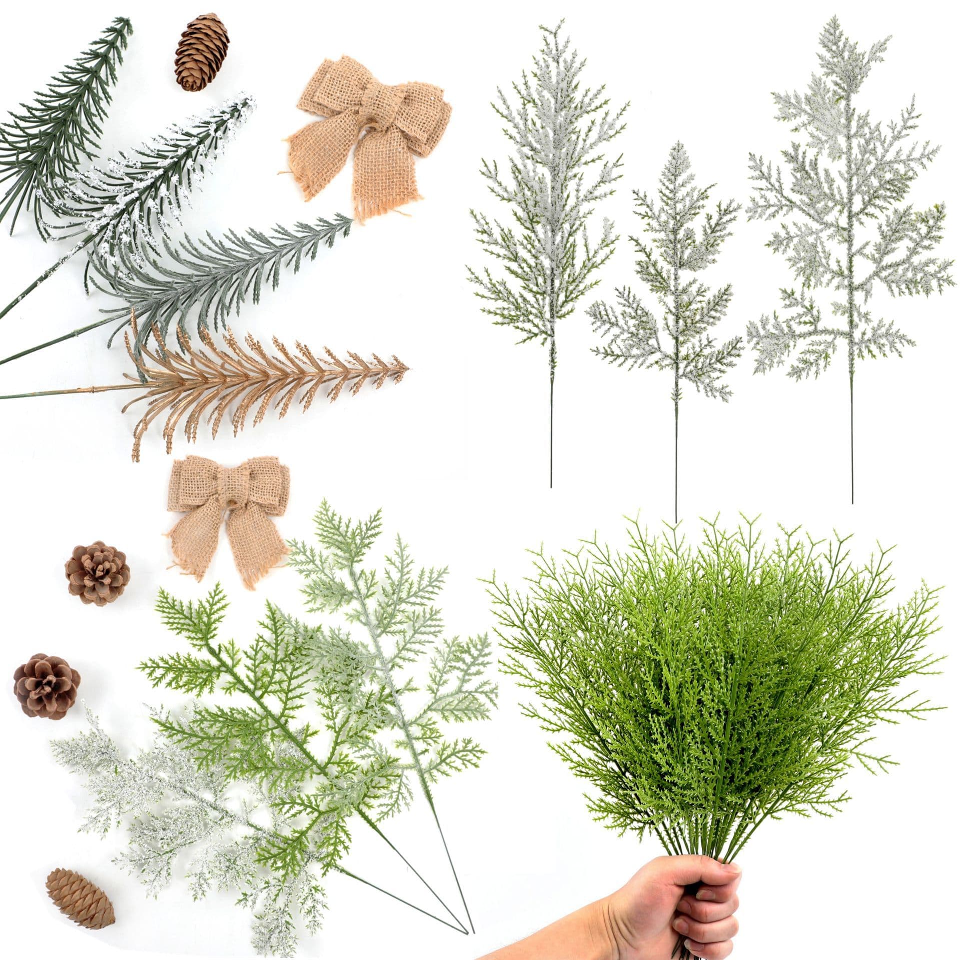 Plastic Pine Cypress Branches Simulation Greenery Christmas Pine Needles DIY Garland Accessories Home Decoration Ornaments Wholesale