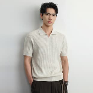 Luxury Linen Polo Shirt Short Sleeve Turn-Down Collar Summer High-End Knit T-Shirt Wrinkle-Free Lyocell Polo Shirt Men