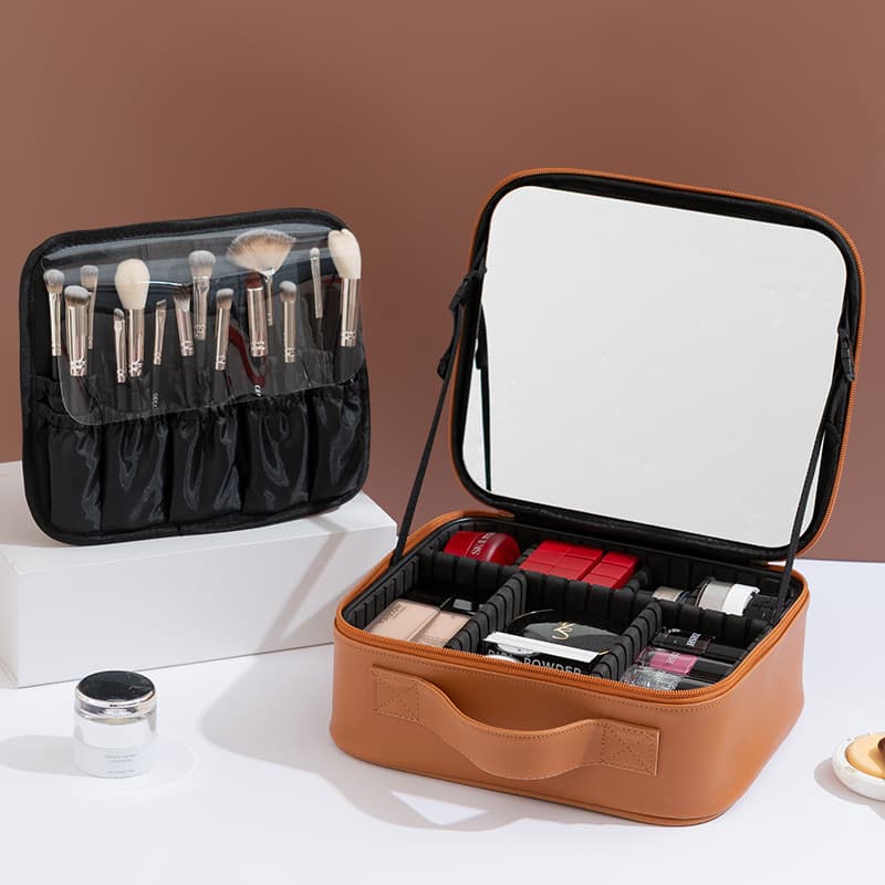 Mirror Portable Storage Bag Cosmetic Organizer Box Makeup Case Simple Handheld Korean Style Travel Bag for Women Multifunctional