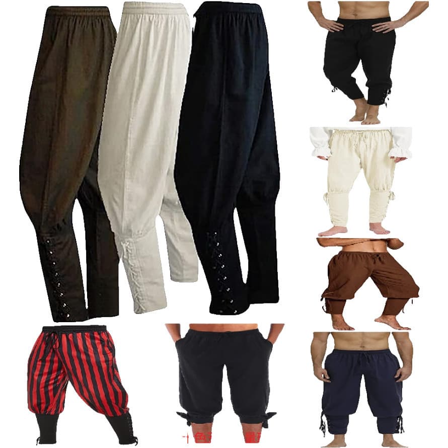 European and American cross-border Amazon men's cotton and linen trousers with ankle straps, medieval Viking pirate foot leggings