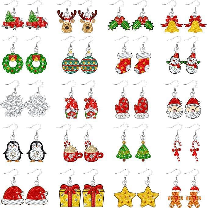 5D5D20 Pair of Christmas Diamond Painting Earrings 5D DIY Diamond Painting Art Earrings Decorative Earrings Making
