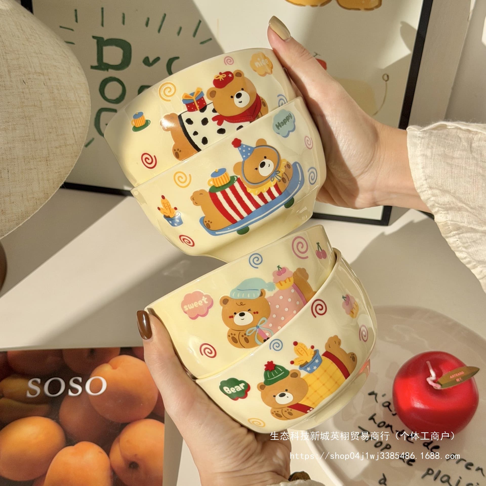 Cartoon Cute Rice Bowl New High Appearance Beautiful Ceramic Tableware Personal Dessert Bowl Plate Tray
