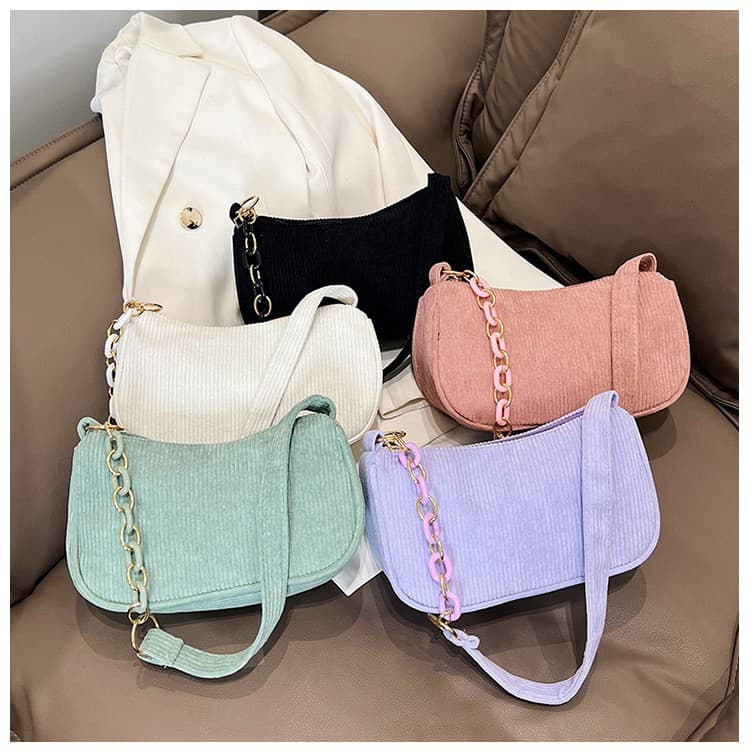 Corduroy 2025 Small Square Bag Shoulder Crossbody Underarm Fashion Retro Trendy Handbag New Style