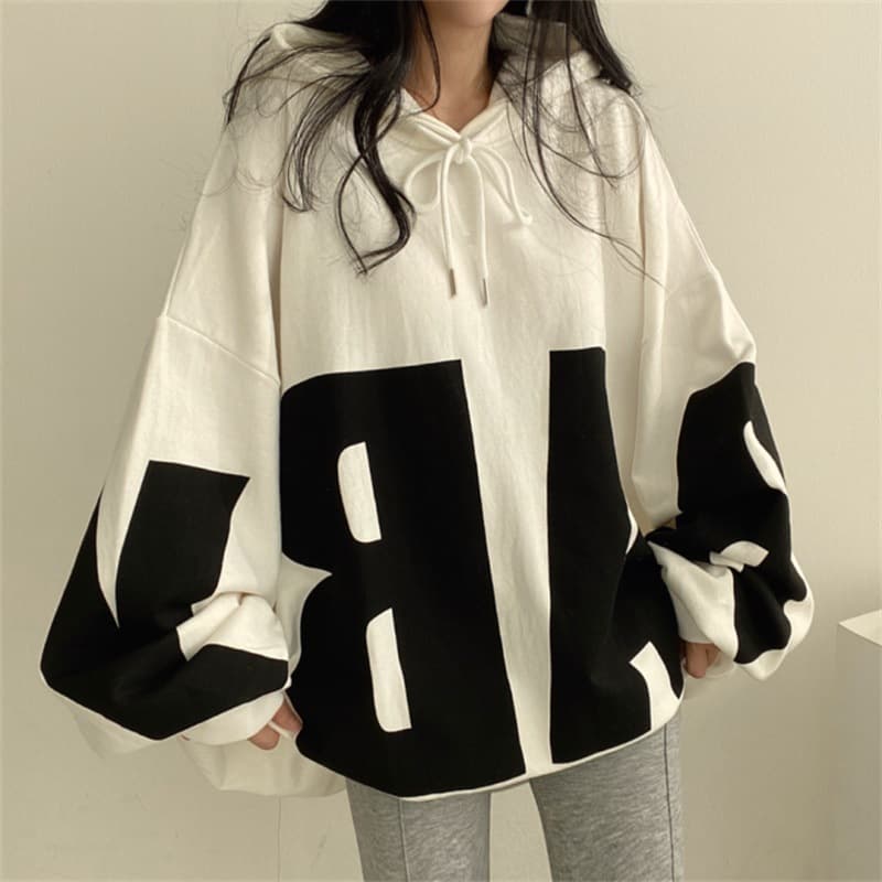 Loose Korean Style Women's Hoodie Sweatshirt Student Versatile Spring Autumn Casual Jacket Long Sleeve Cotton Letter Print