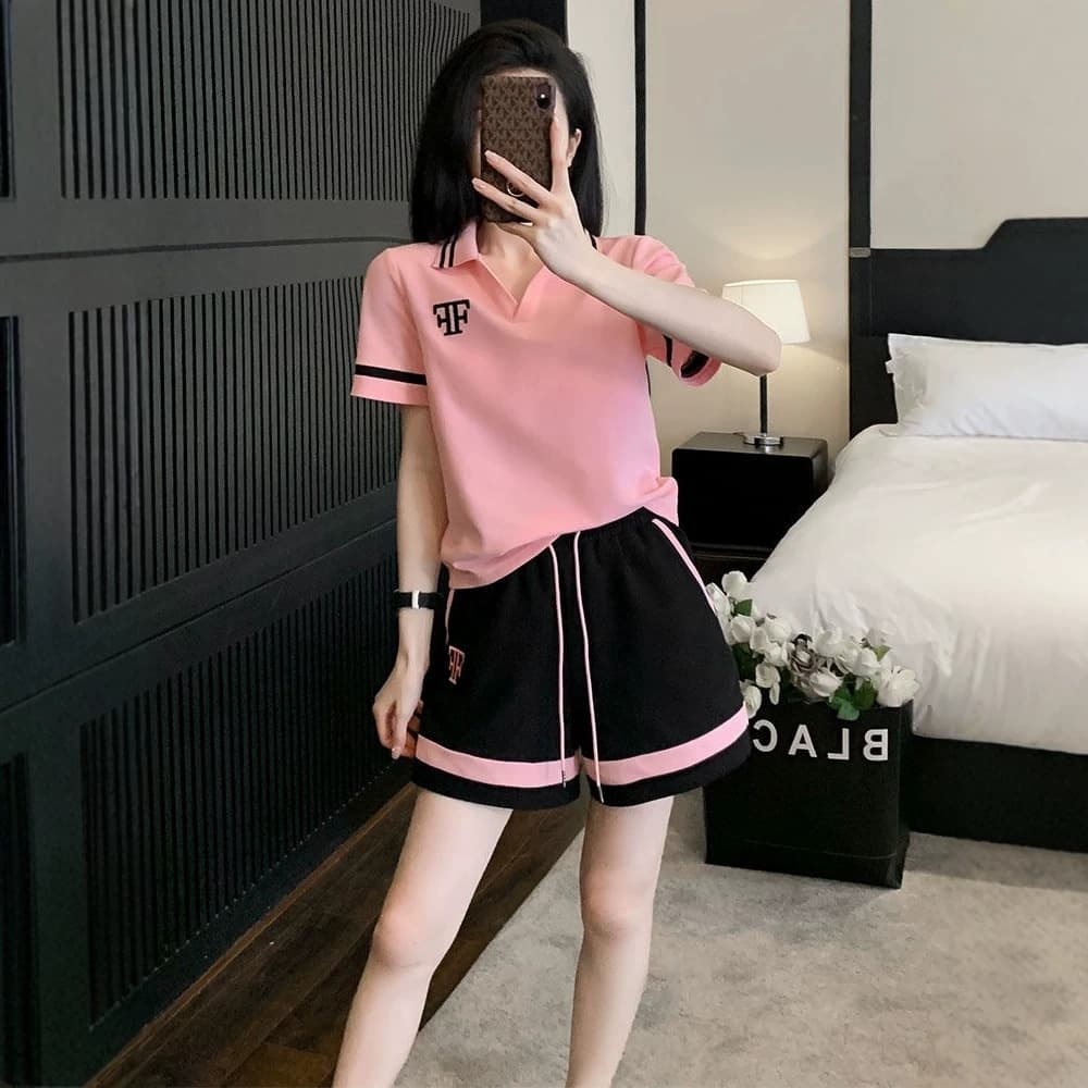 Women's Lapel Fashion Short Sleeve Set Summer 2026 Stylish Casual Shorts Two-Piece Loose Sporty Age-Defying Running