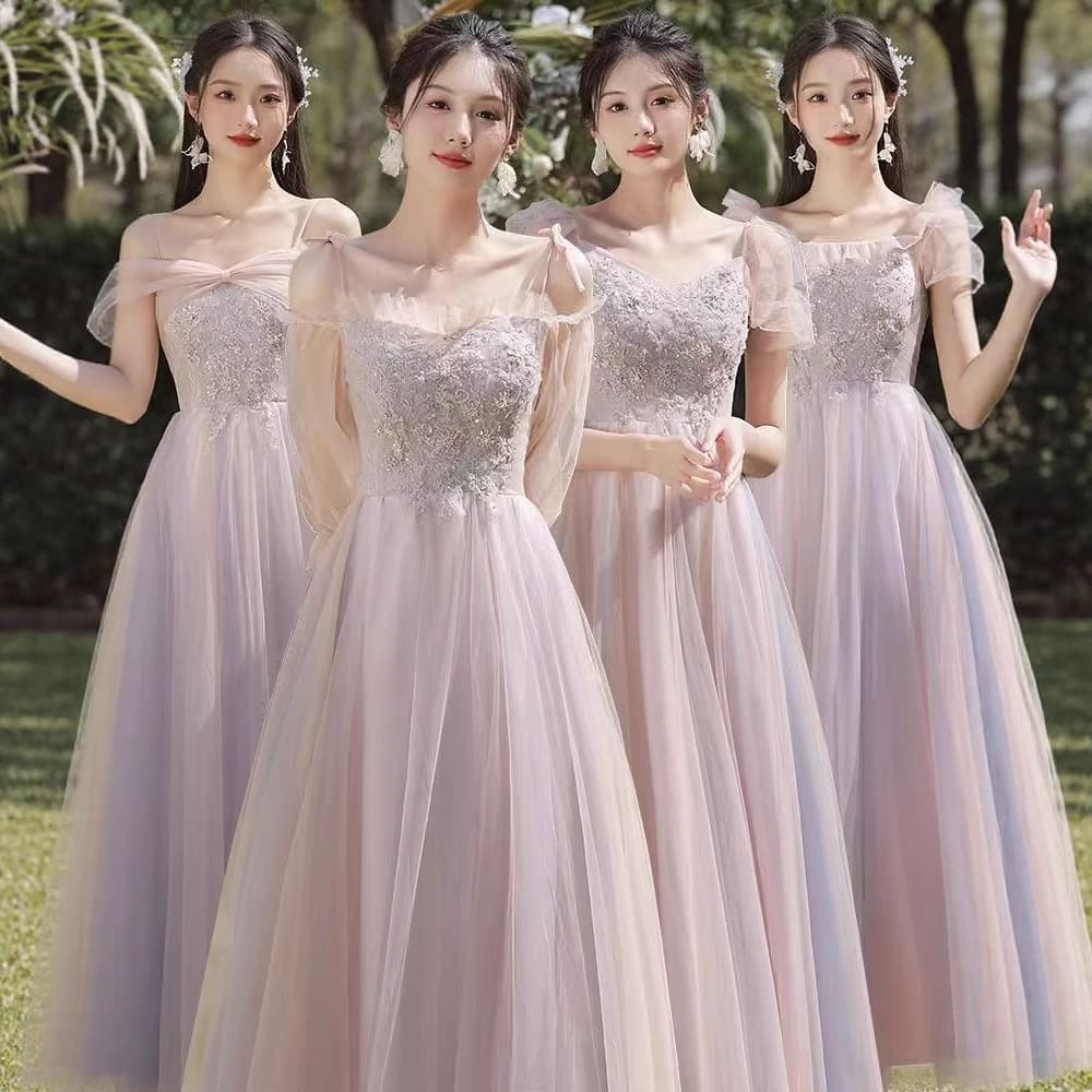 Pink Bridesmaid Dress 2025 New Style Autumn/Winter Ethereal Sister Squad Gown BFF High-End Slimming Evening Dress for Women