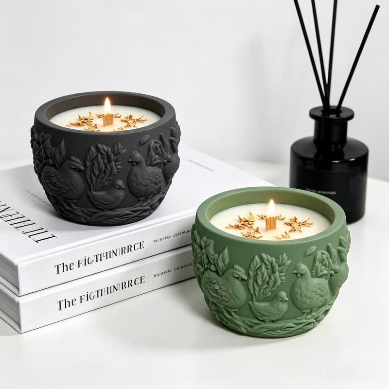 Vintage Pastoral Embossed Chick Candle Cup Mold DIY Resin Storage Cup Cement Flower Pot Silicone Mold