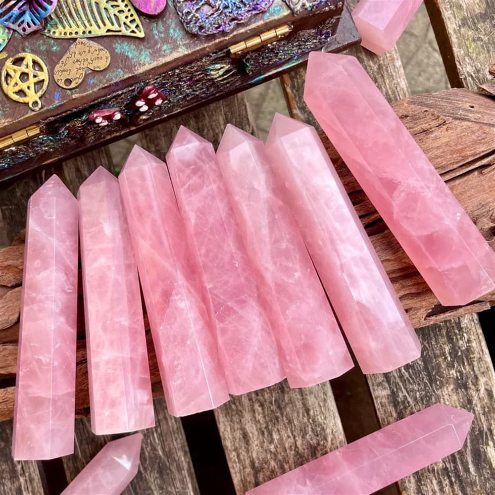 Natural Pink Crystal Column Pink Quartz Rose Stone Raw Stone Polished Hexagonal Single Point Crystal Wand Desktop Home Decoration